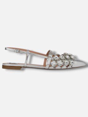 Moschino Women's Silver Rhinestone-Embellished Ballerina Shoes Size 39.5